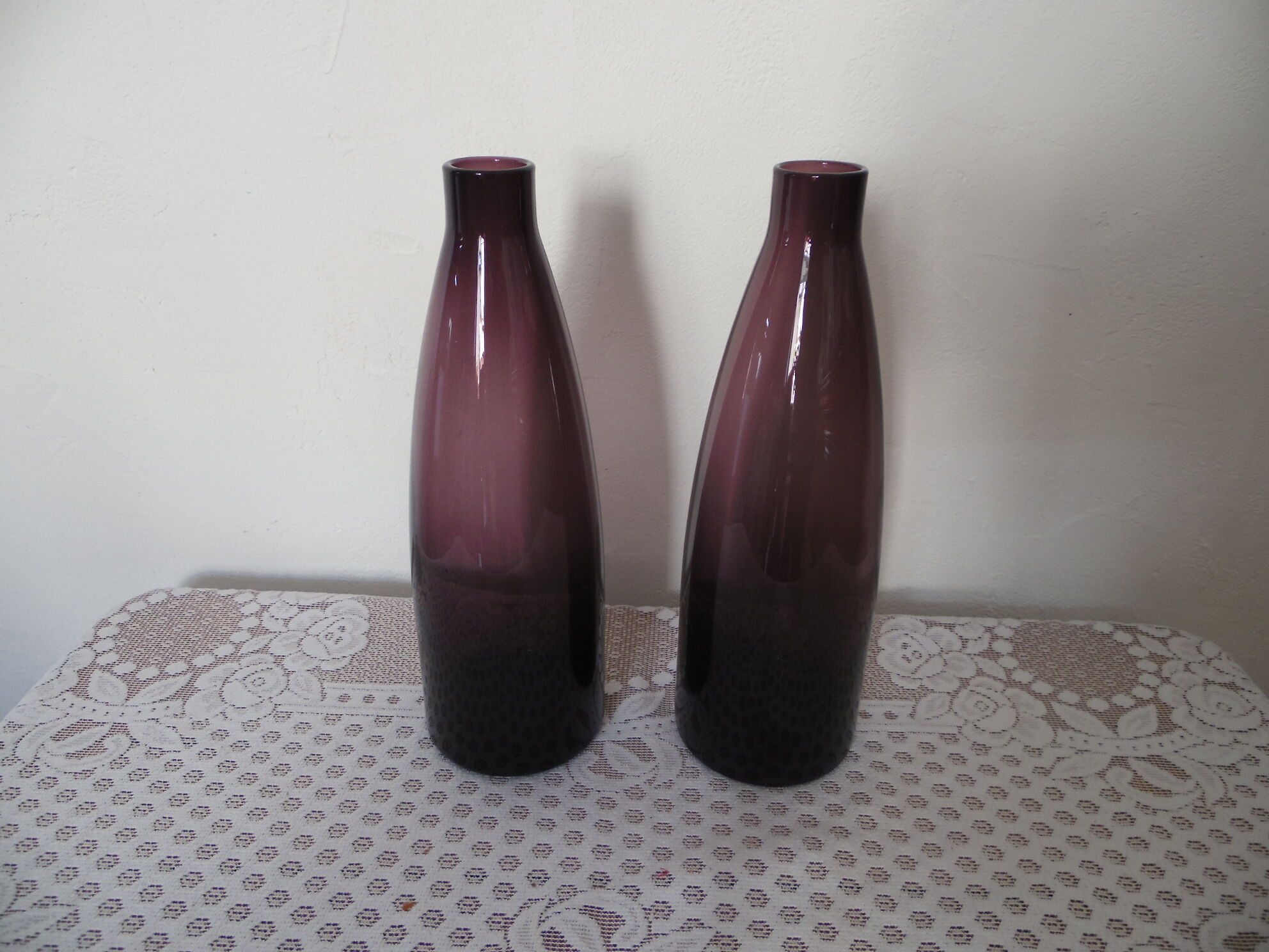 Purple glass vase duo