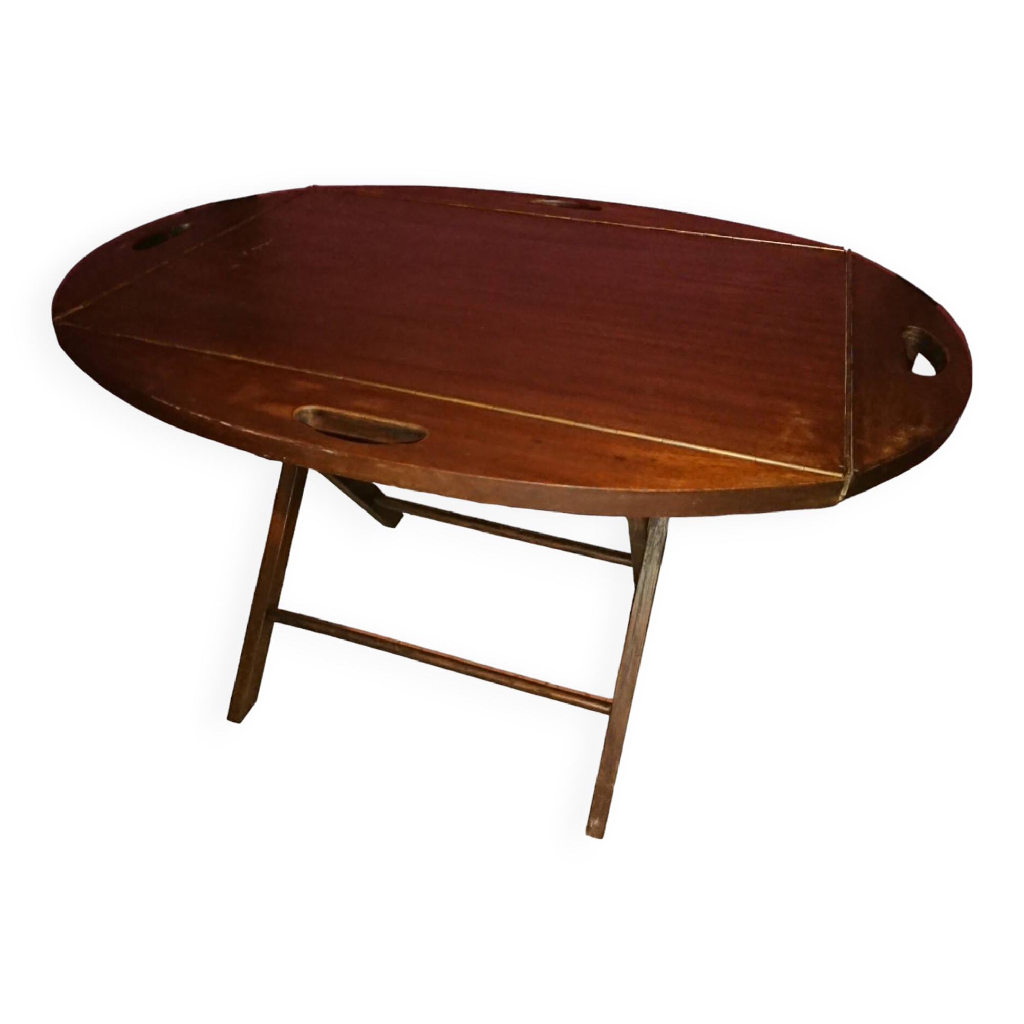 Teak wood coffee table, oval shape, folding boat style 1970