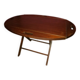 Table basse en bois de teck, de forme ovale, repliable style bateau 1970