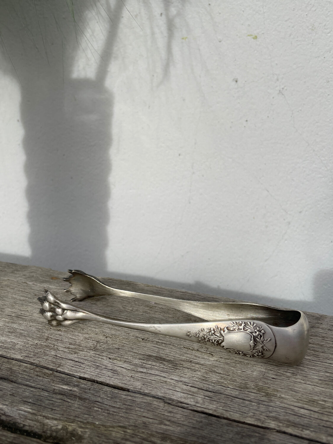 Silver-plated metal sugar tongs