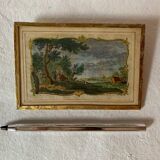 Miniature enhanced engraving, under glass, late 18th century painting, Netherlands