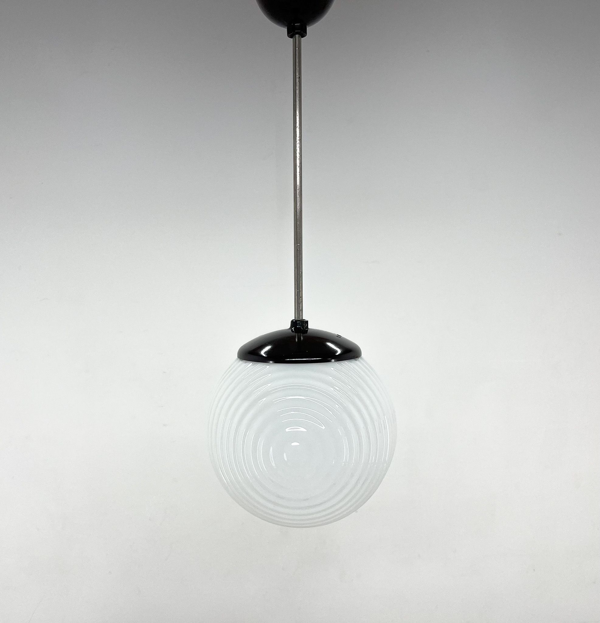 Mid Century Milk Glass & Bakelite Pendant, 1950's