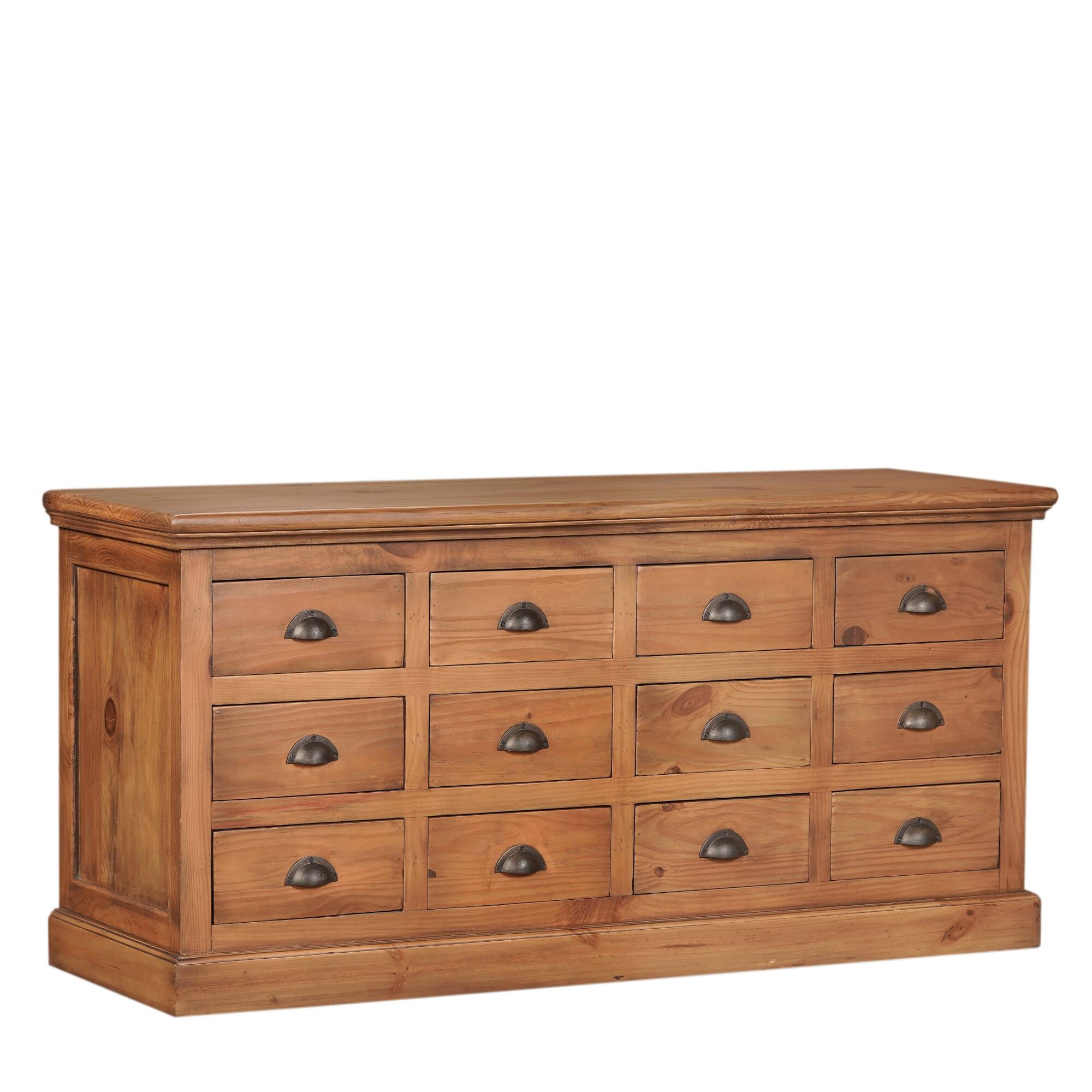 Solid wood sideboard with 12 drawers 160cm
