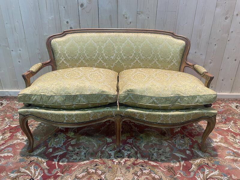 Sofa - Louis XV style bench in yellow silk