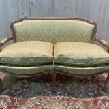 Canapé - Banquette de style Louis XV soierie jaune