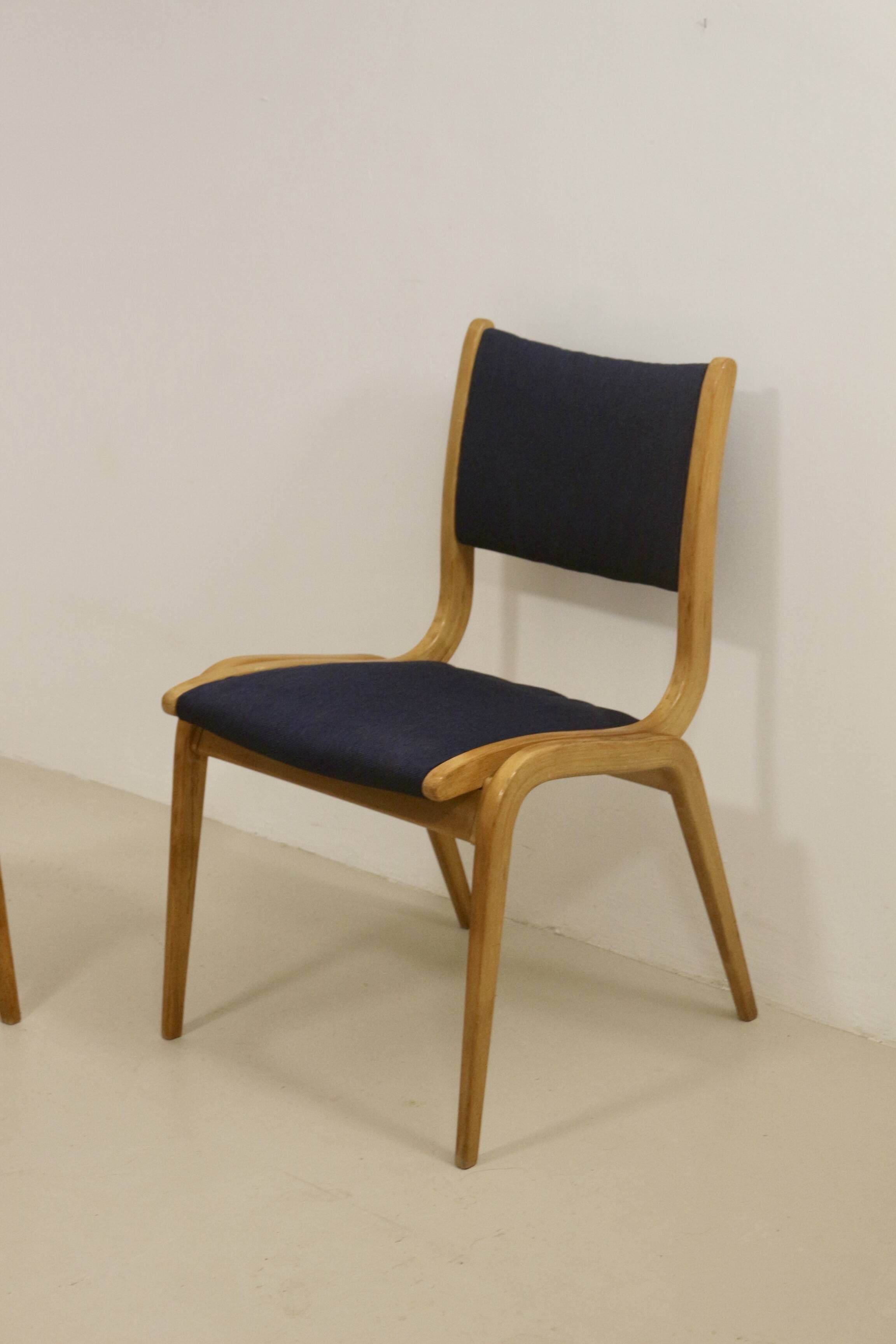 Lot de 4 chaises design scandinave bois courbé année 60.