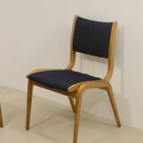 Set of 4 Scandinavian design curved wood chairs from the 60s.