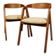 Vintage dining chairs oak wood yellow mellow Boho upholstery