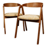 Vintage dining chairs oak wood yellow mellow Boho upholstery