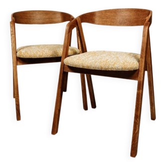 Vintage dining chairs oak wood yellow mellow Boho upholstery