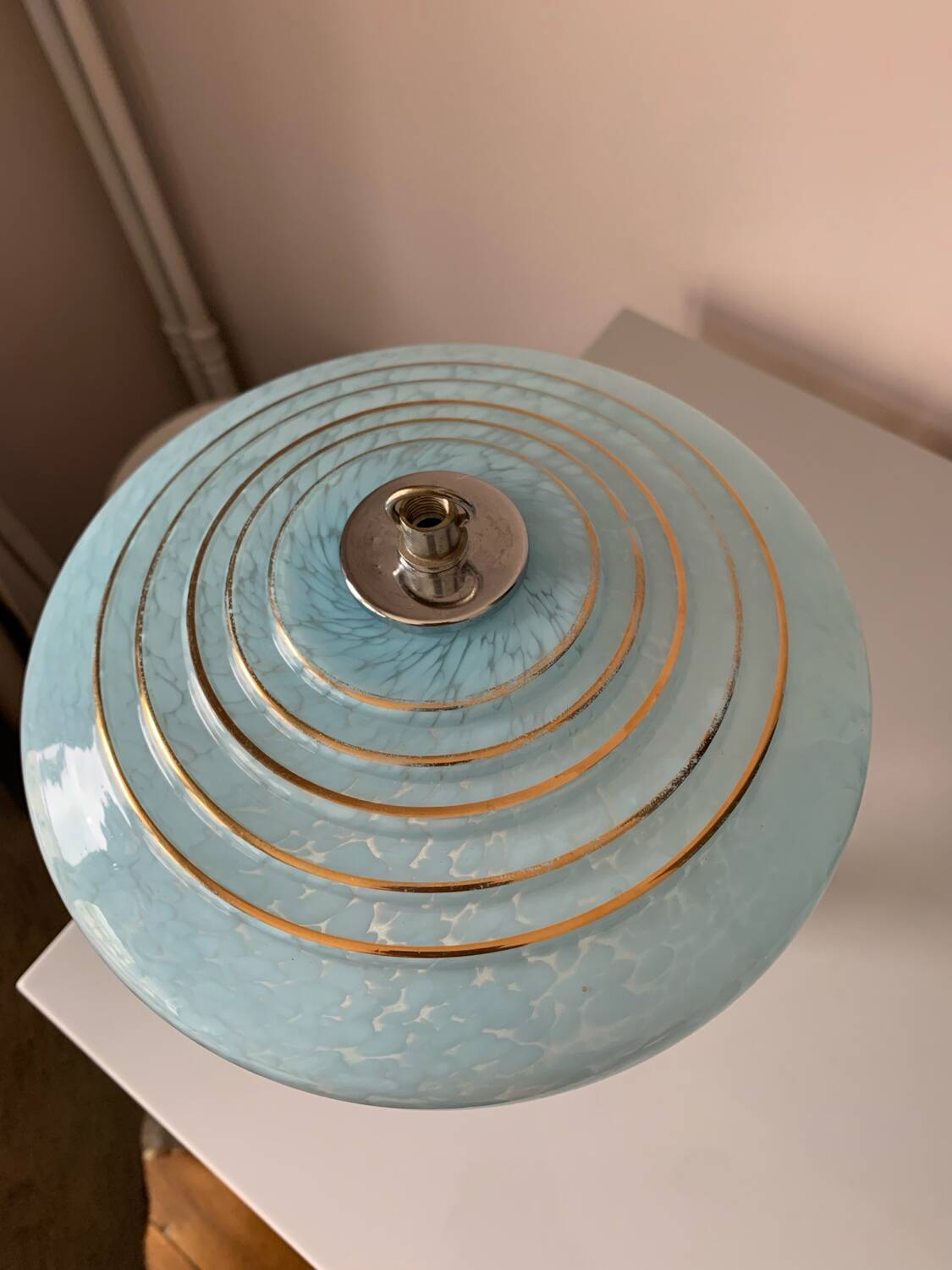 Antique table lamp with silver base and Clichy glass