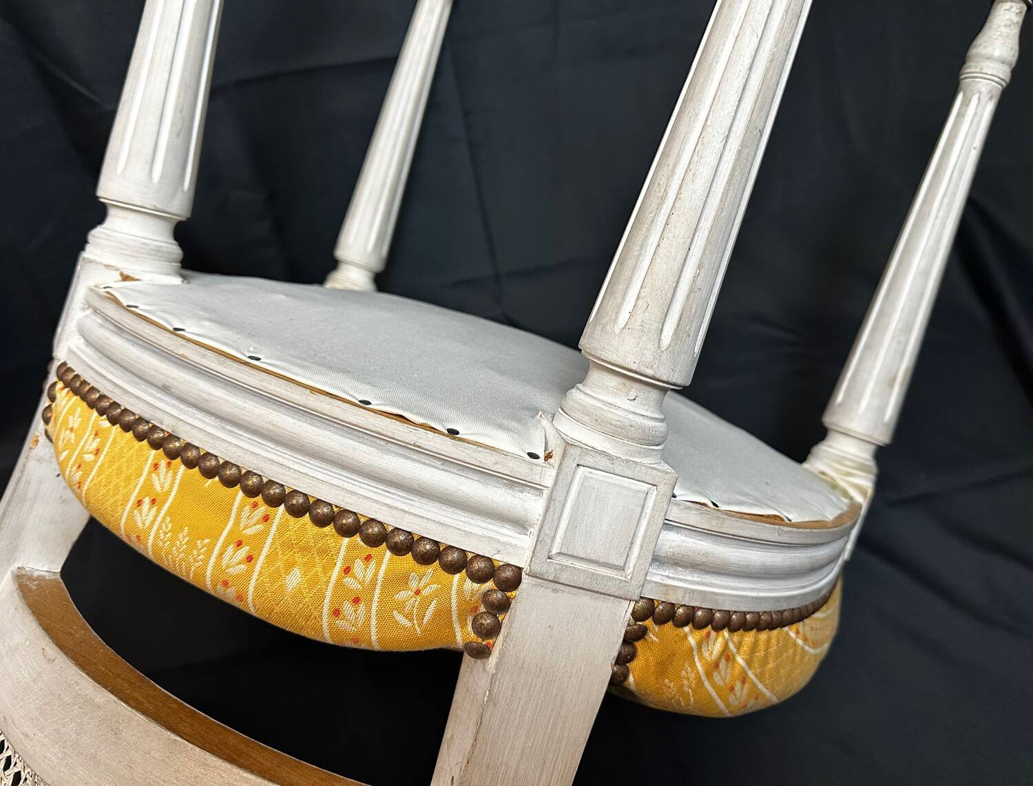 4 Louis XVI chairs - Pierre Frey fabric seat - cane back