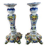 Pair of Desvres earthenware candlesticks