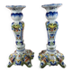 Pair of Desvres earthenware candlesticks