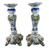 Pair of Desvres earthenware candlesticks