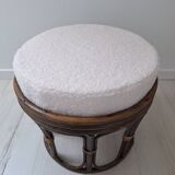 Vintage rattan and French terry fabric pouf