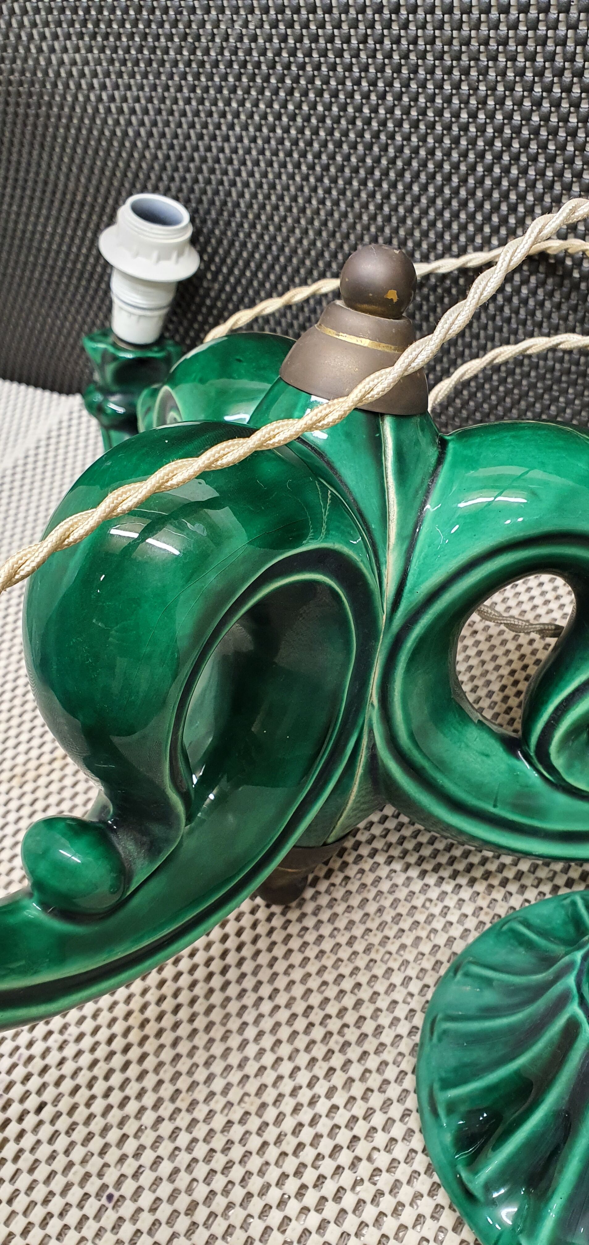 Chandelier 3 arms ceramic green art deco
