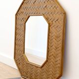 Octagonal mirror in woven bamboo