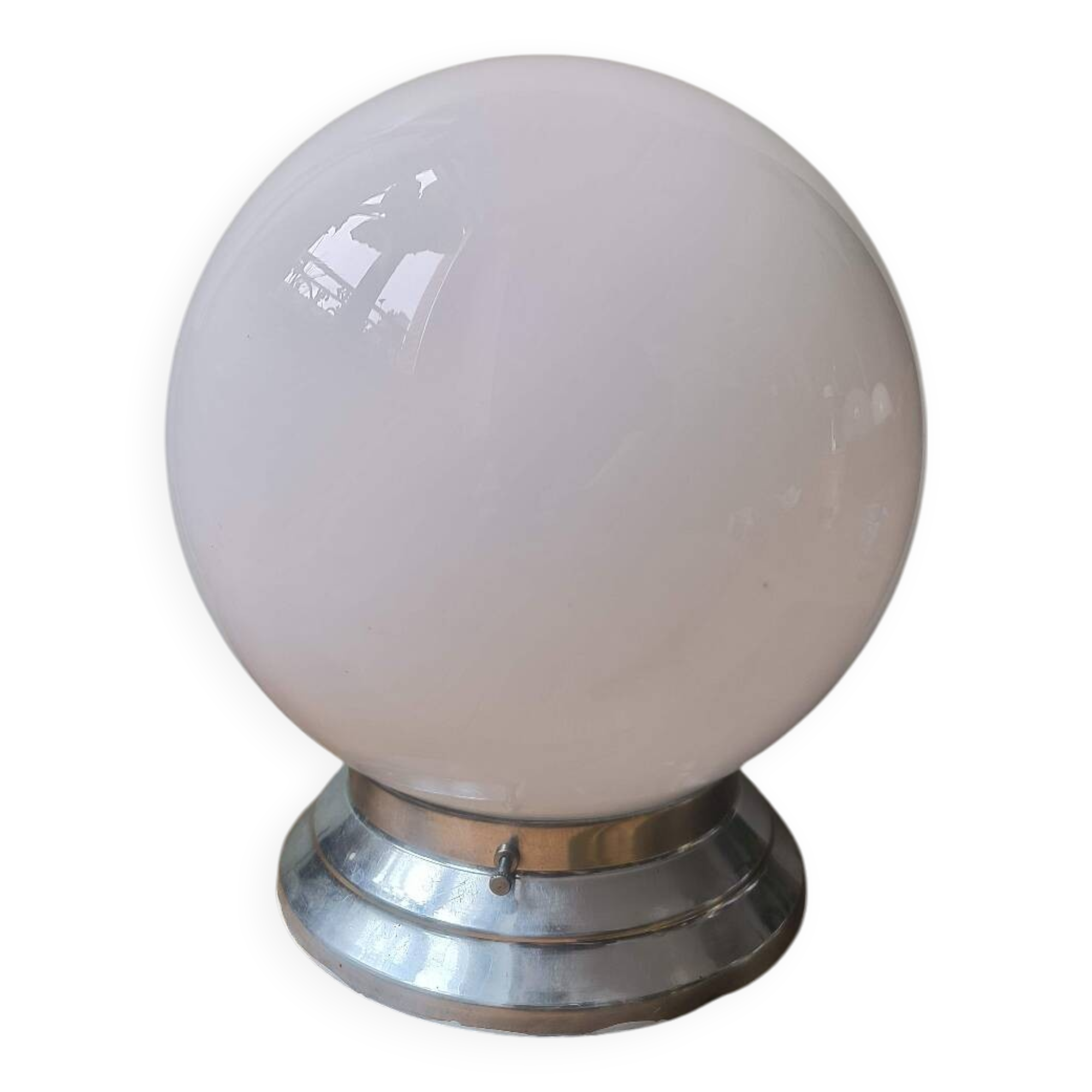 Vintage ceiling light with Globe lamp in white opaline glass