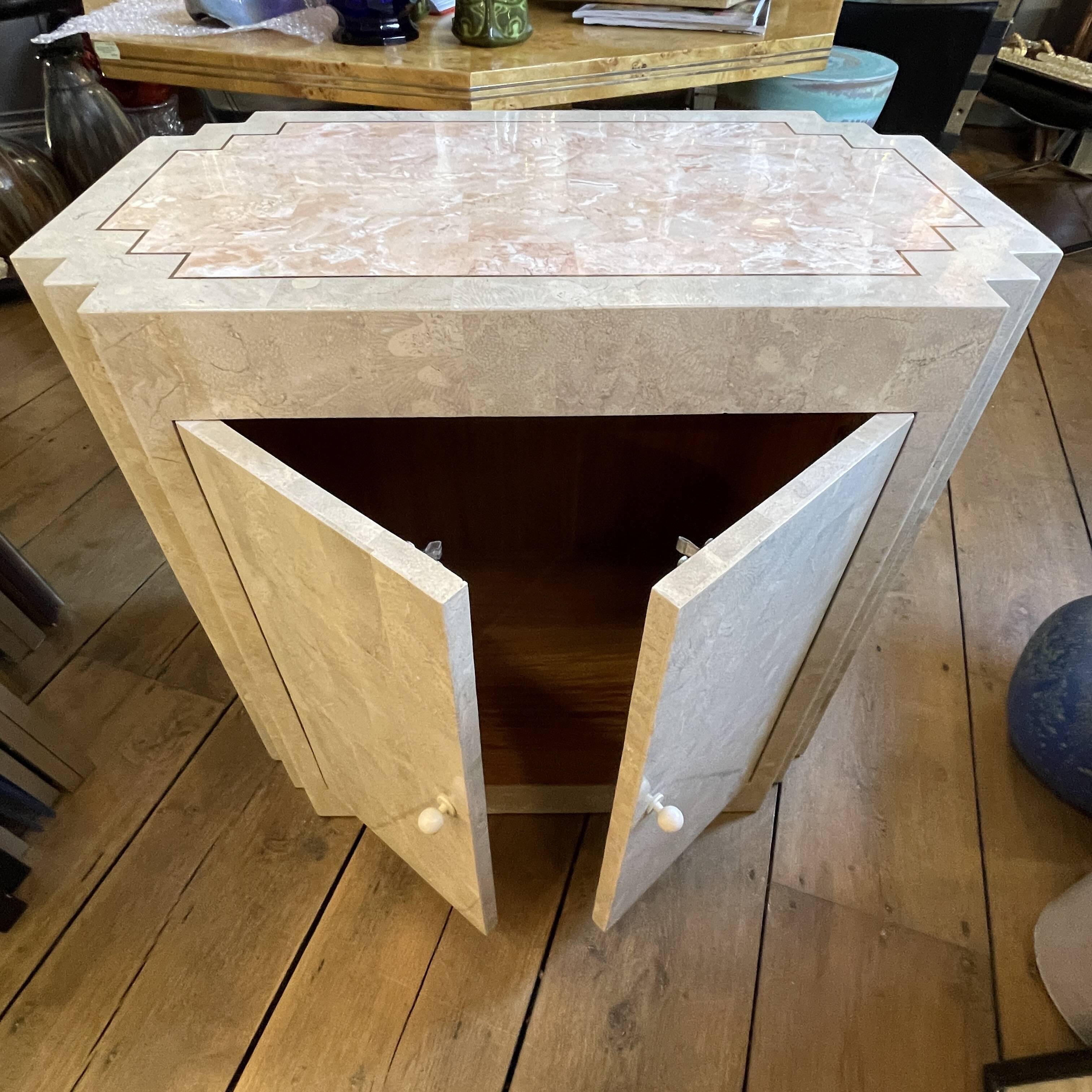 Double-sided dresser Design, travertine & brass threads, ca 1960