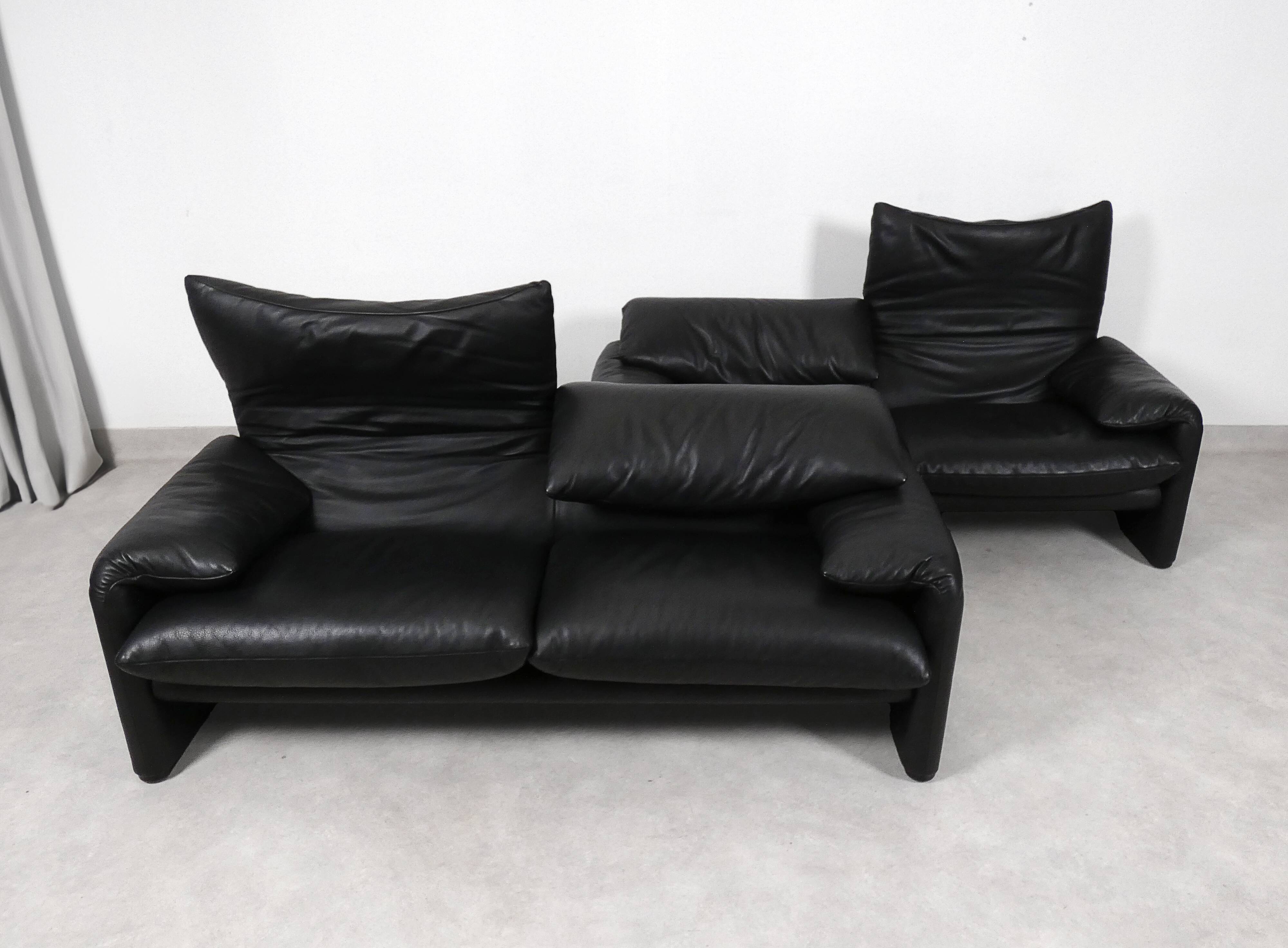 Ensemble de 2 canapés Cassina Maralunga 2,5 places - cuir noir