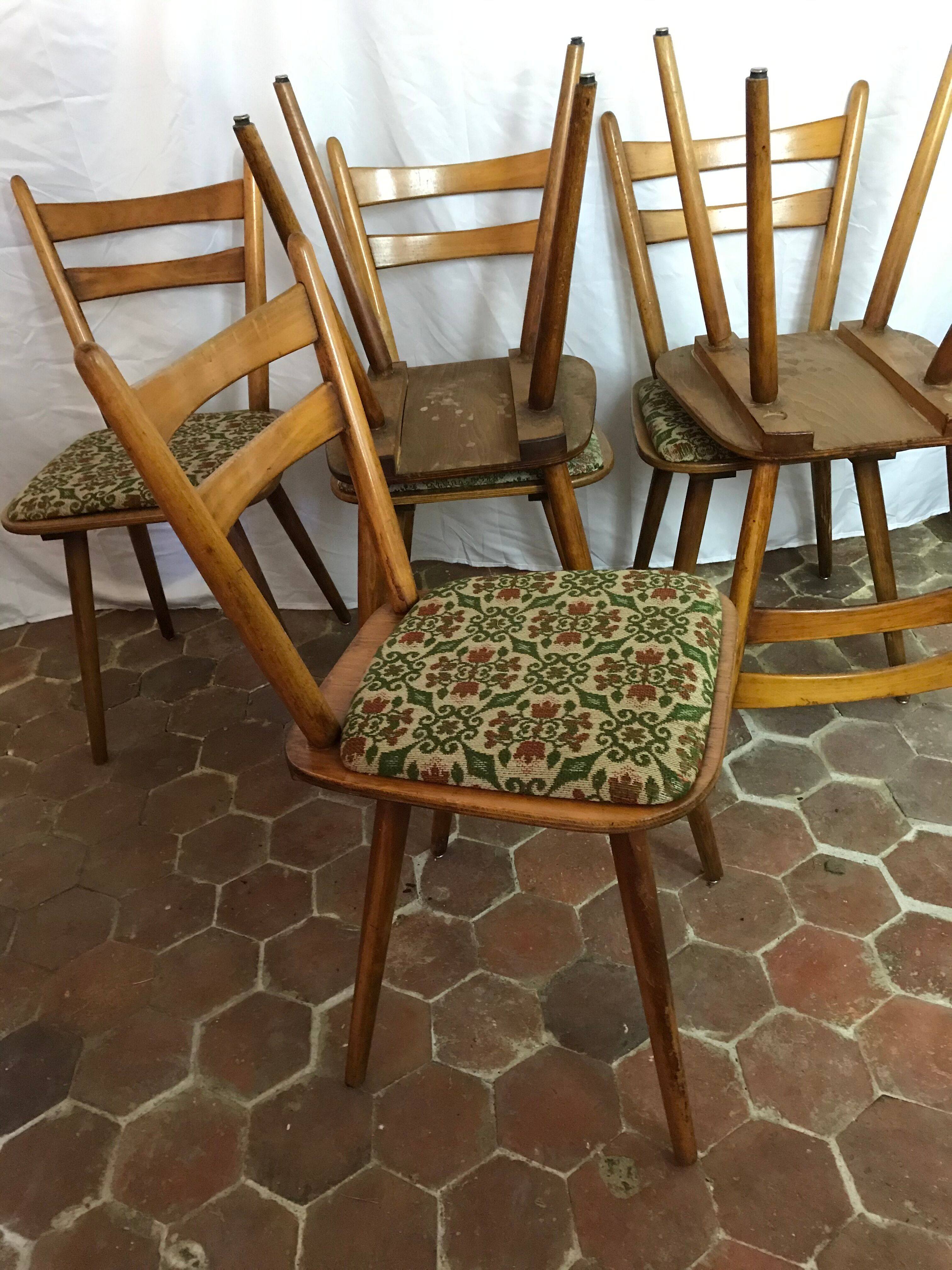 Lot of six vintage chairs feet compass