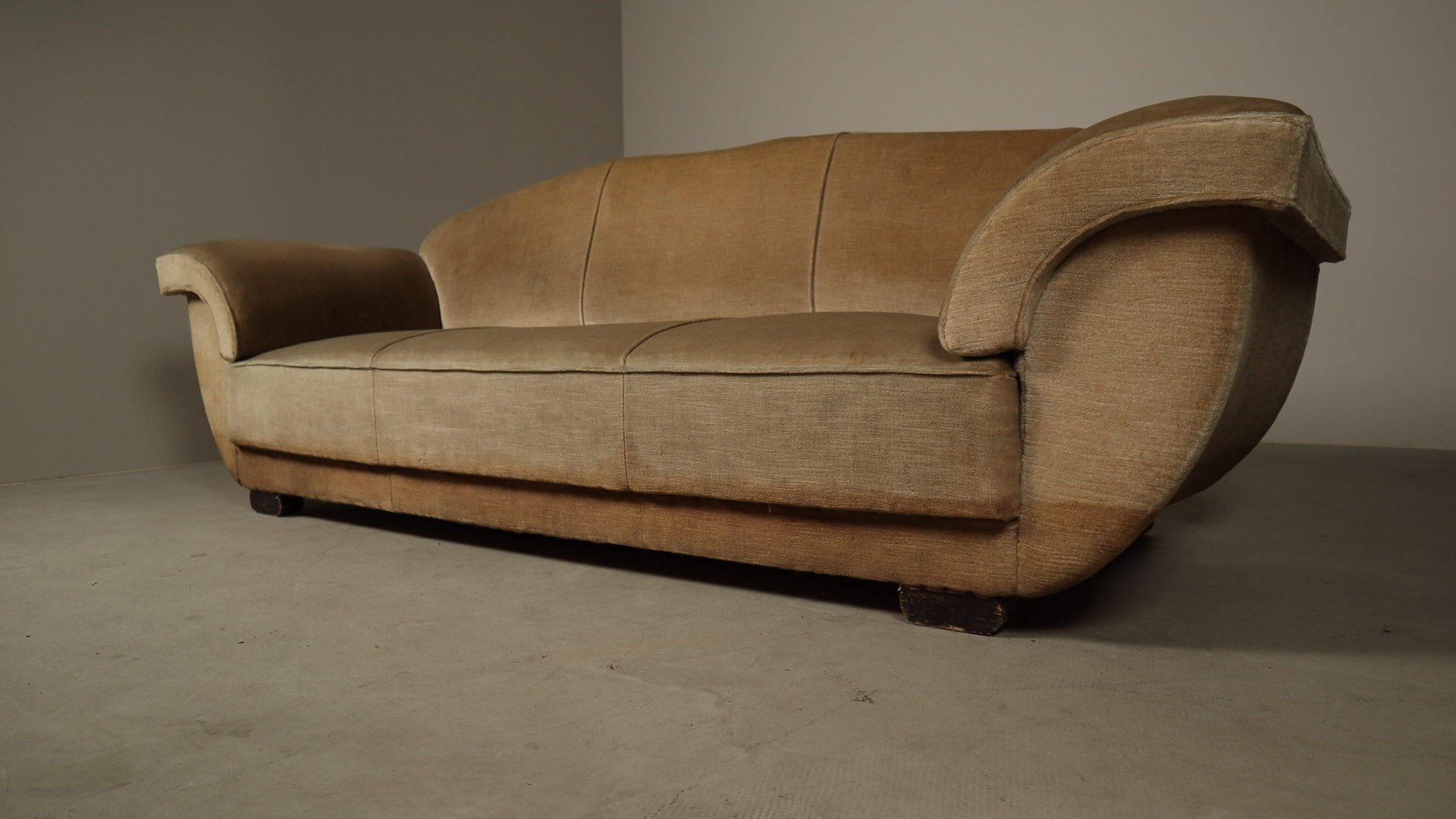 Art Deco three-seat sofa in original velvet, Belgium circa 1930