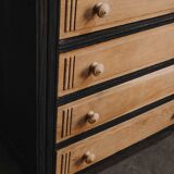 Commode noire et bois naturel à 4 tioirs