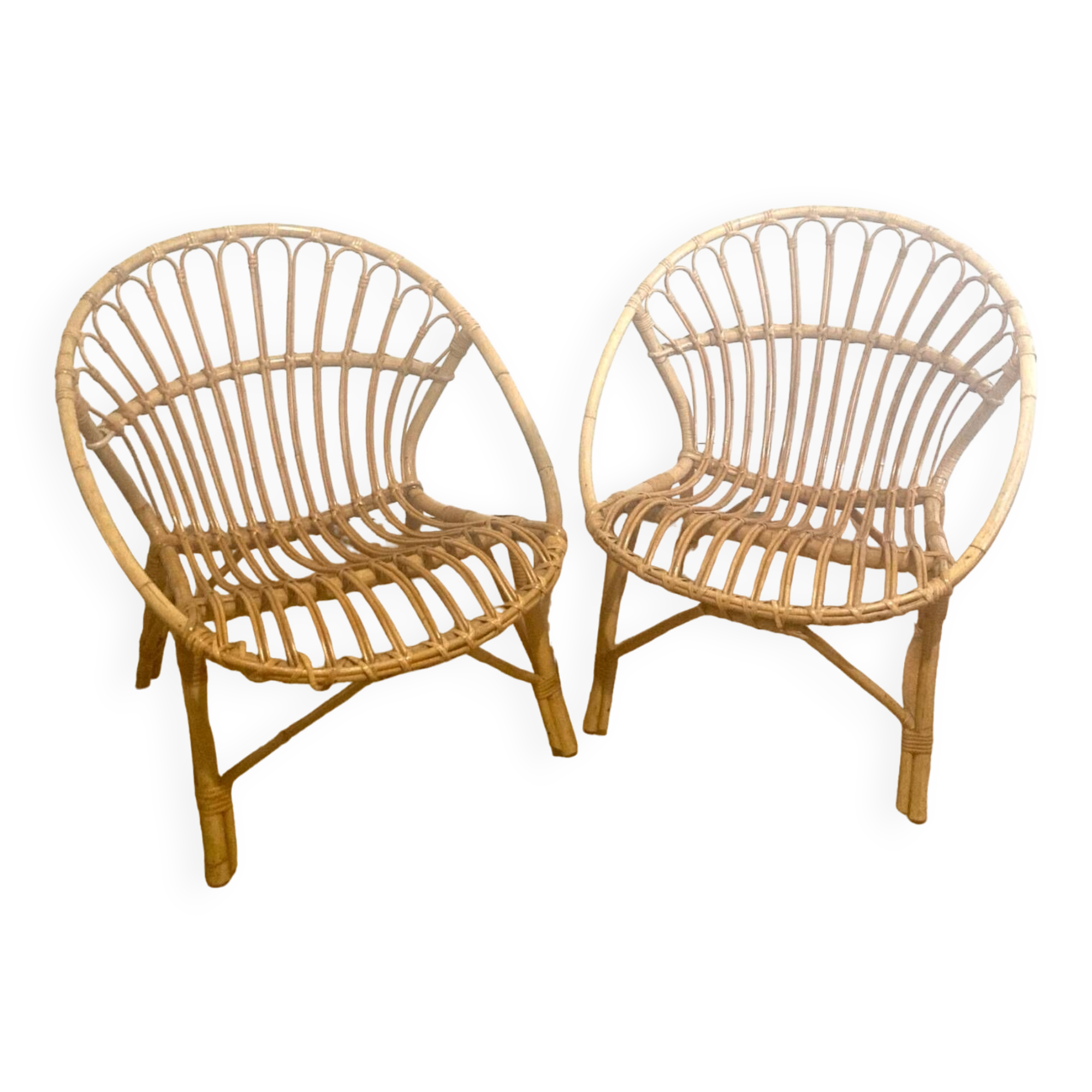 Pair of Rattan Armchairs - Shells