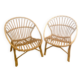 Paire de Fauteuils Rotin - Coquilles