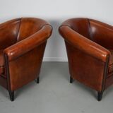 Vintage Dutch Cognac Colored Leather Club Chair, Set of 2