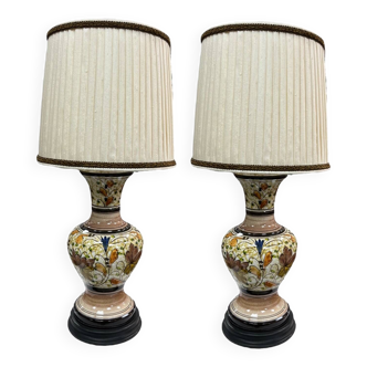 A pair of lamps with a pleated couture lampshade in wild silk