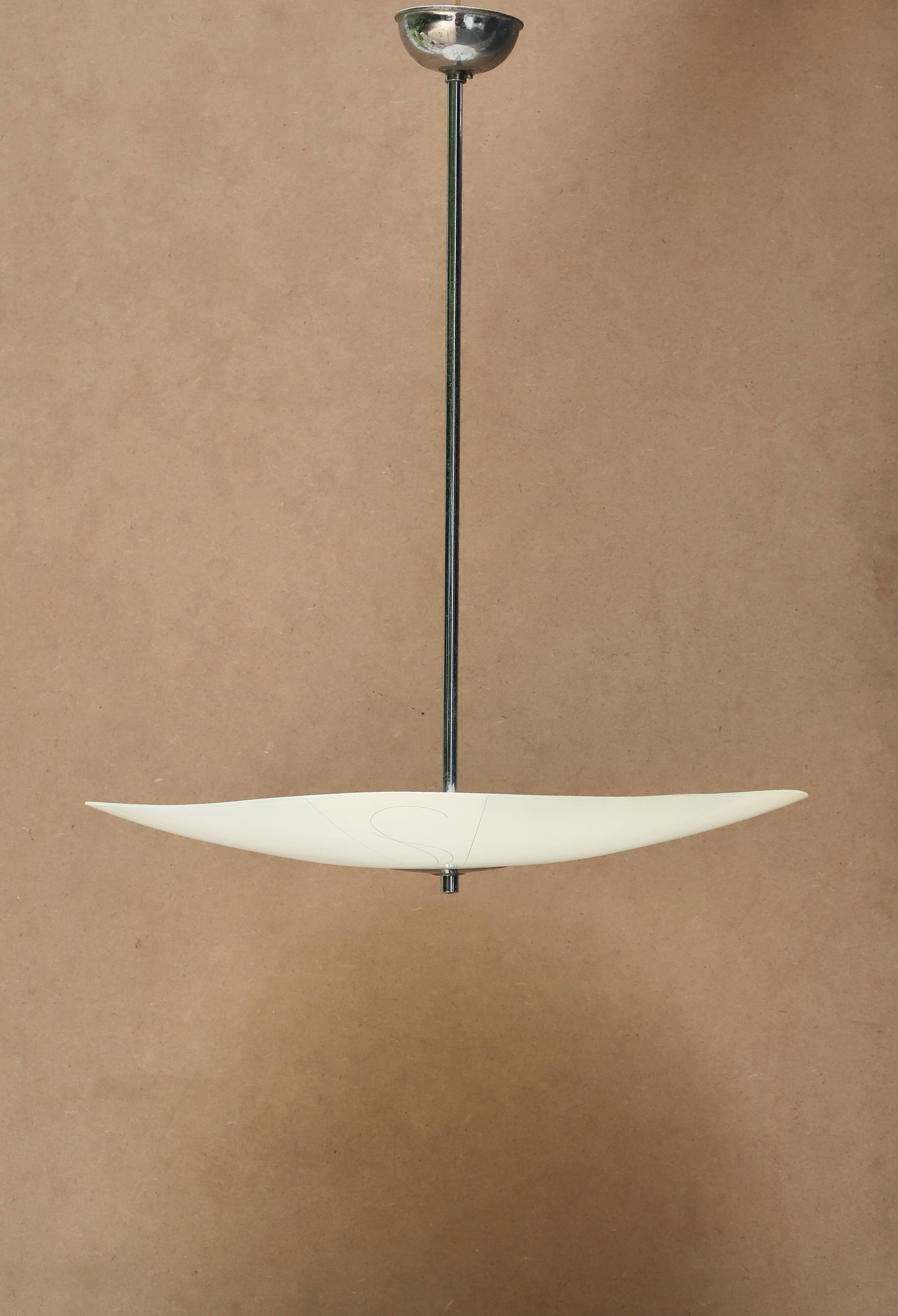 White opaque glass ceiling chandelier, 1950s