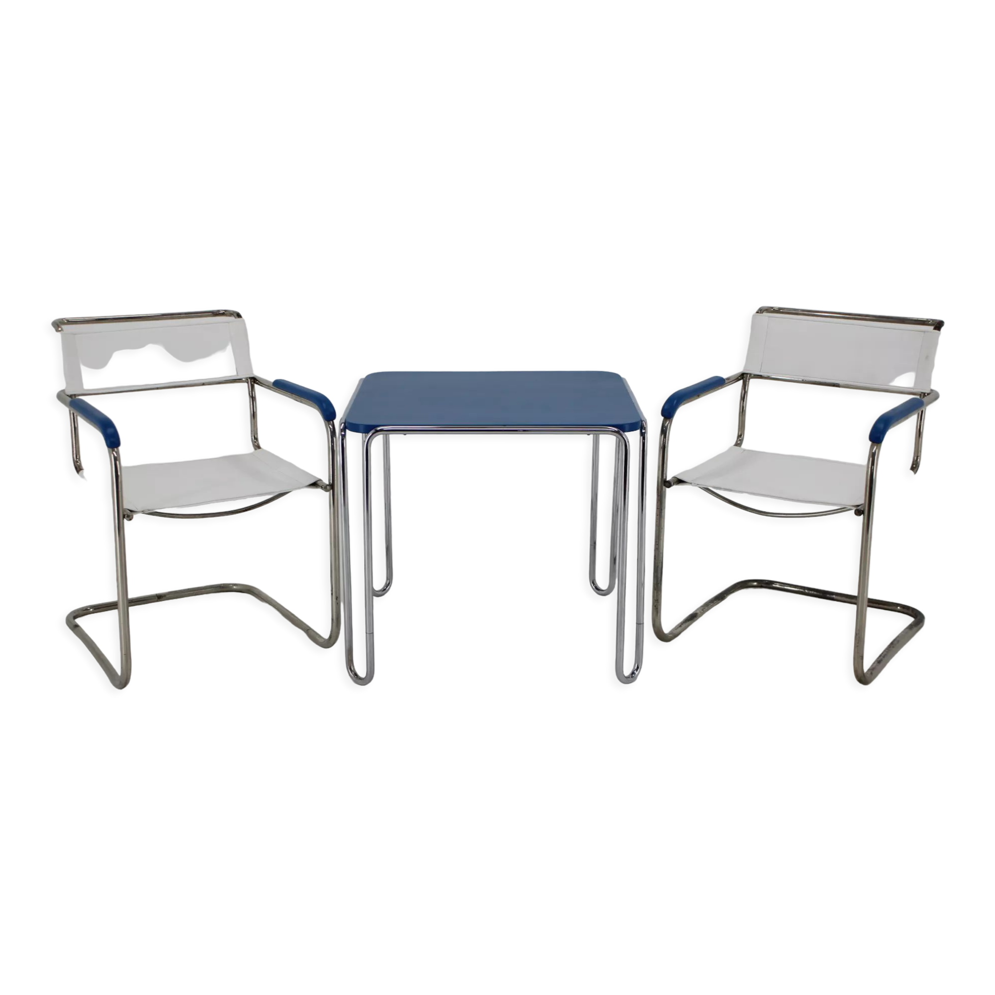 1930s Marcel Breuer Set of  B10 Bauhaus Tubular Table  and B34 Armachairs by Mucke Melder, CZ