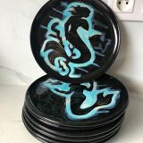 Set of six plates Vallauris the mermaids