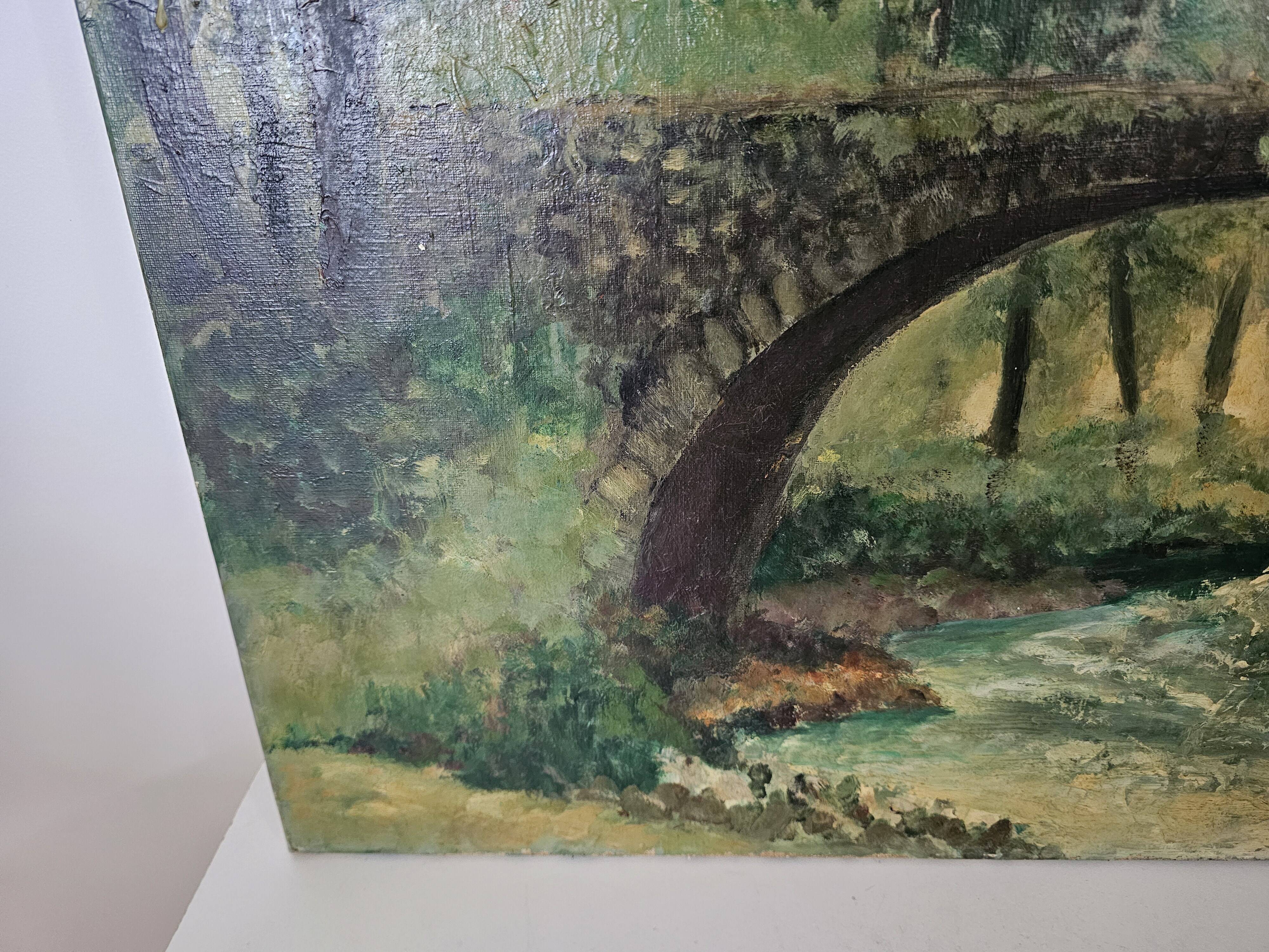 Painting - Oil on canvas Bridge on the banks of the Loire Signed Louis Hayaux (1897 1982)