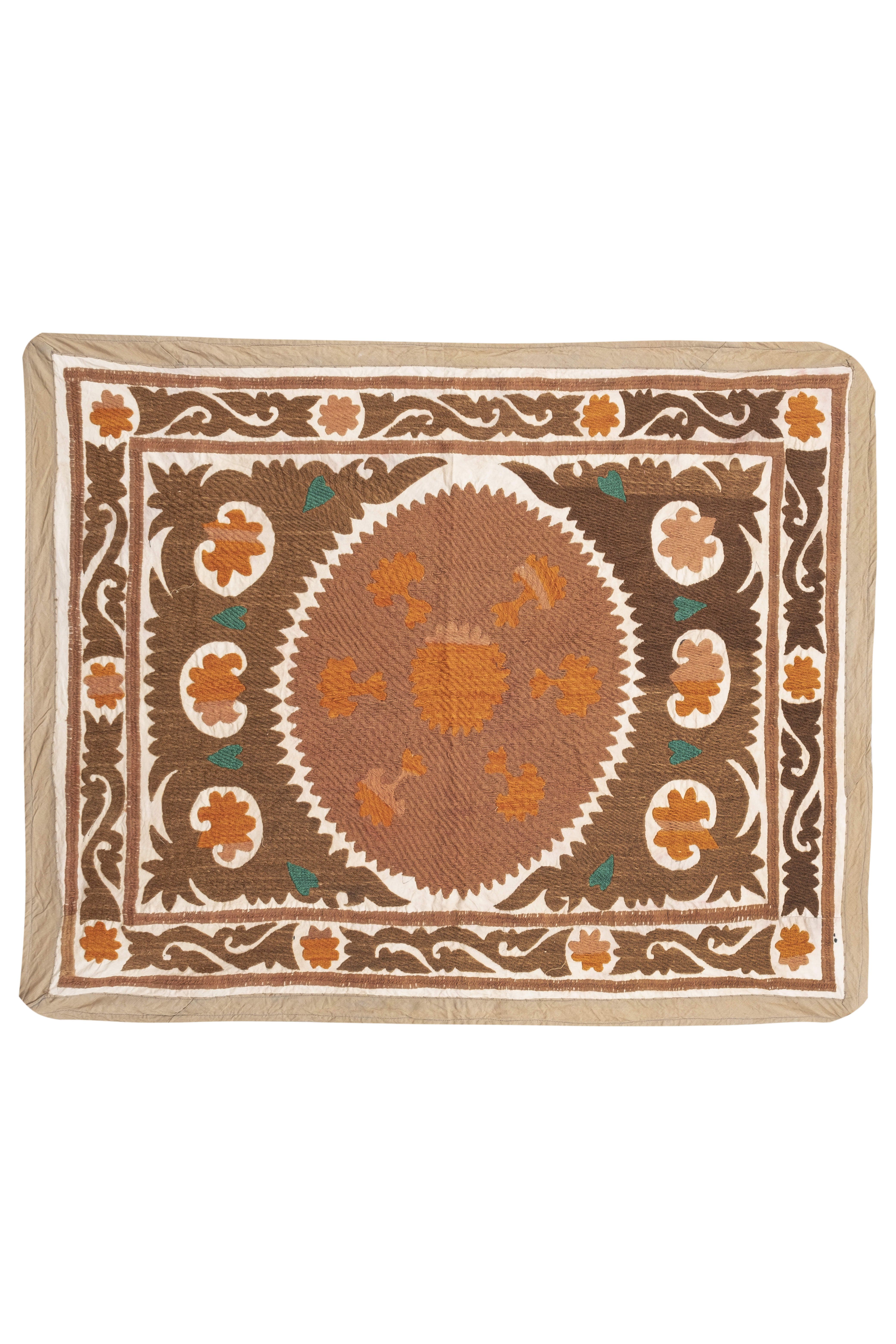 Suzani Tapestry - Faded Red Uzbek Table Cloth - Tribal Embroidery Wall Decor, Vintage Boho Bedspread
