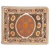 Suzani Tapestry - Faded Red Uzbek Table Cloth - Tribal Embroidery Wall Decor, Vintage Boho Bedspread