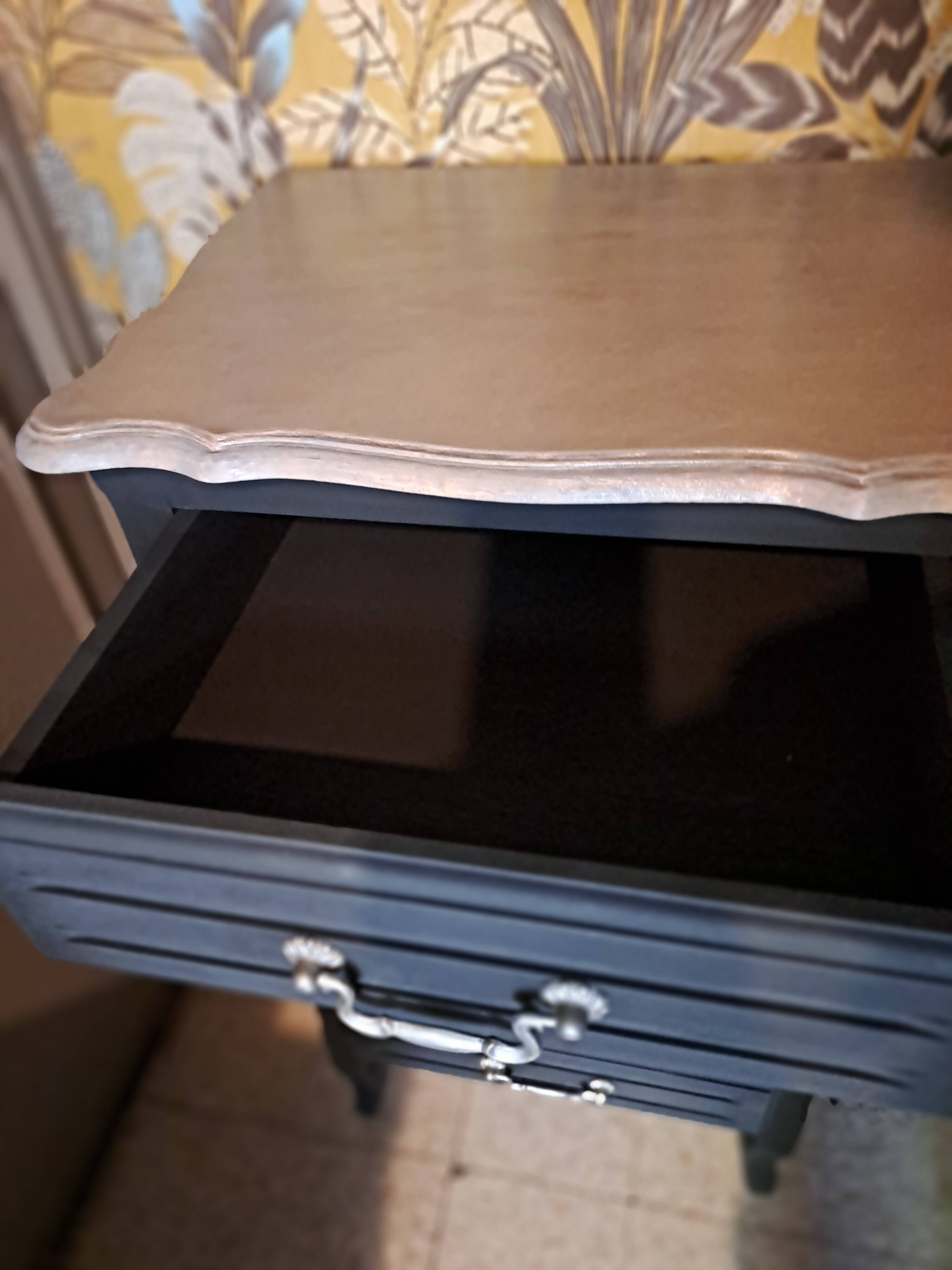 Black and grey painted wooden chest of drawers from France 1950 with 5 drawers