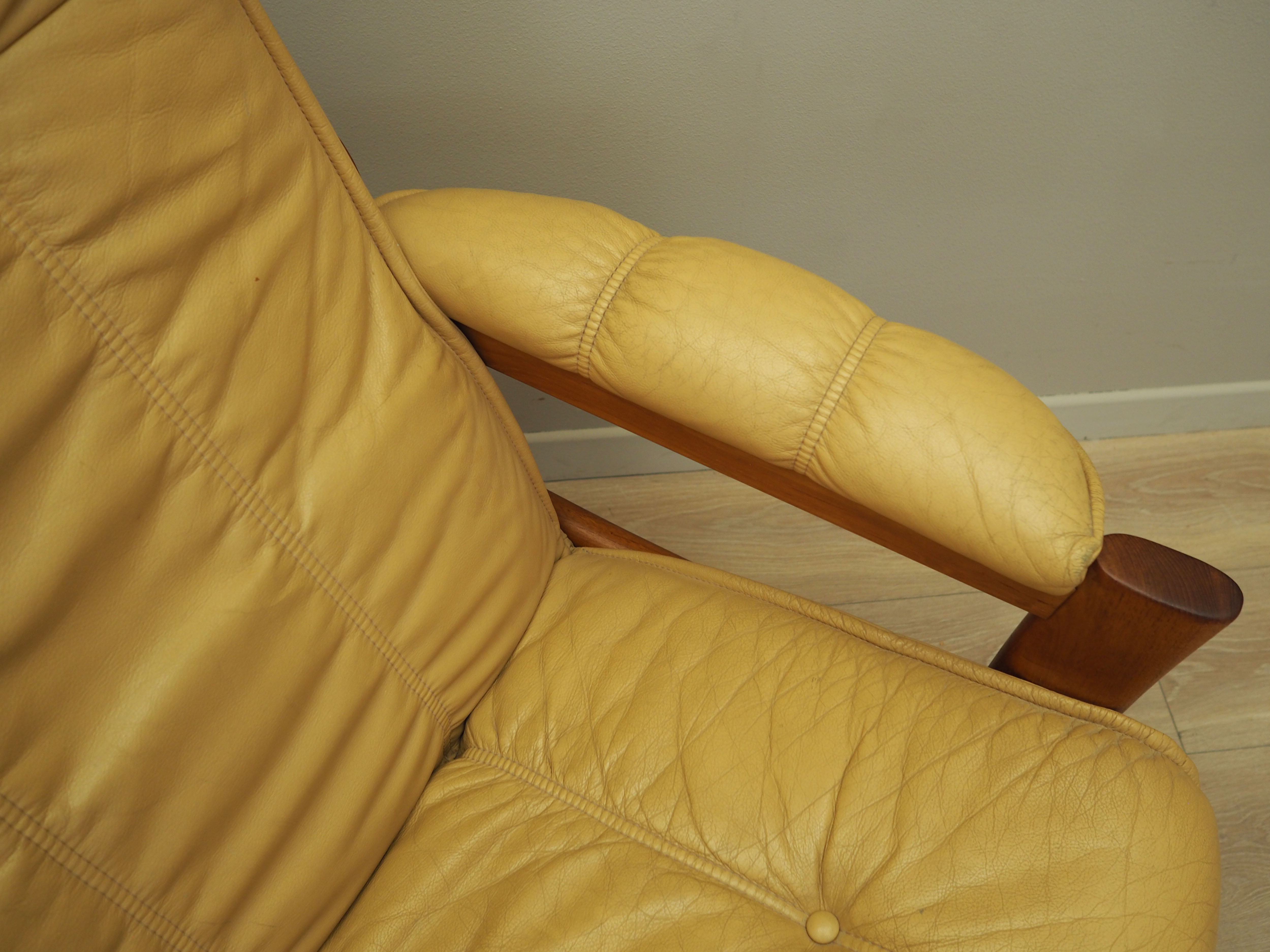 Yellow leather armchair, Danish design, 1960s, production: Denmark