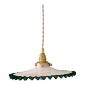Suspension antique lampshade in white opaline with light green trim.