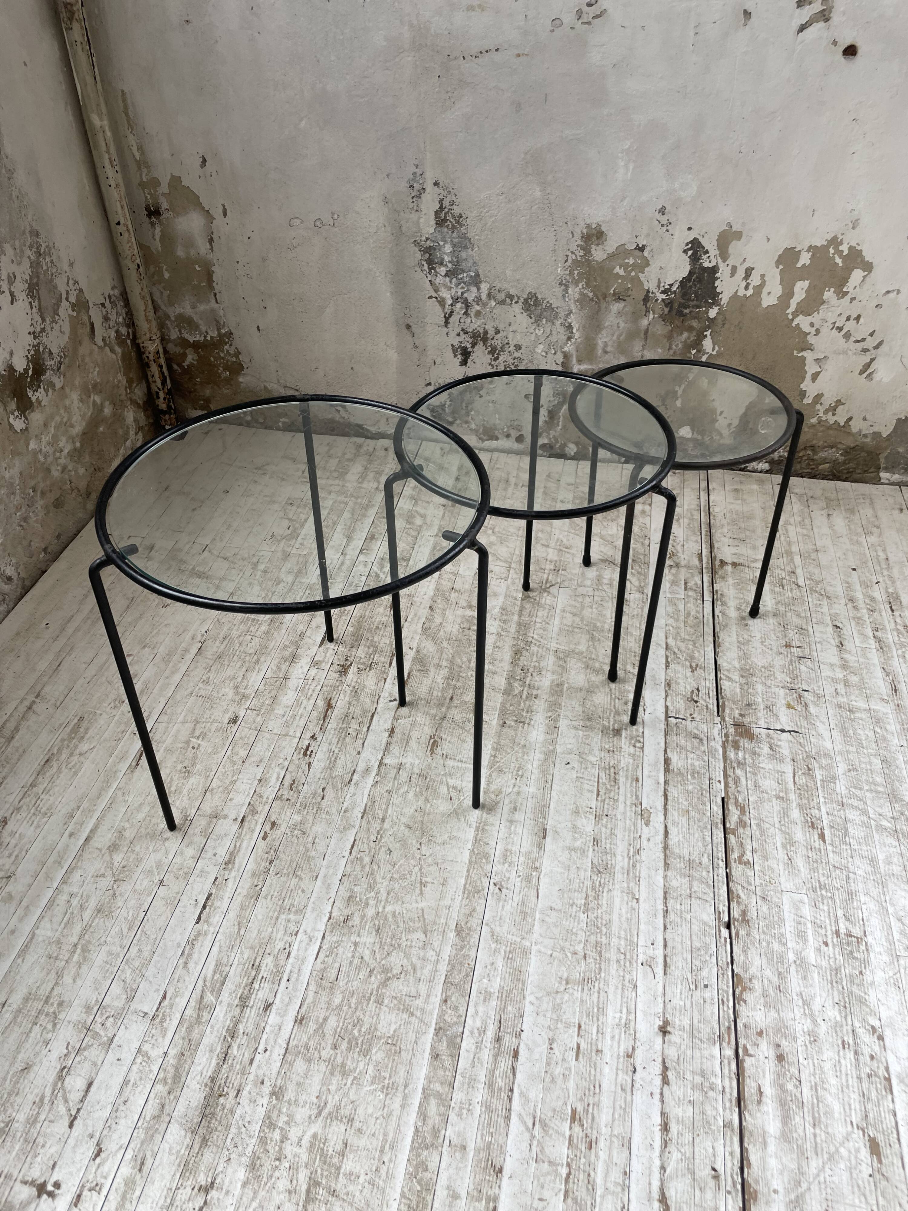 50s metal and glass nesting coffee tables