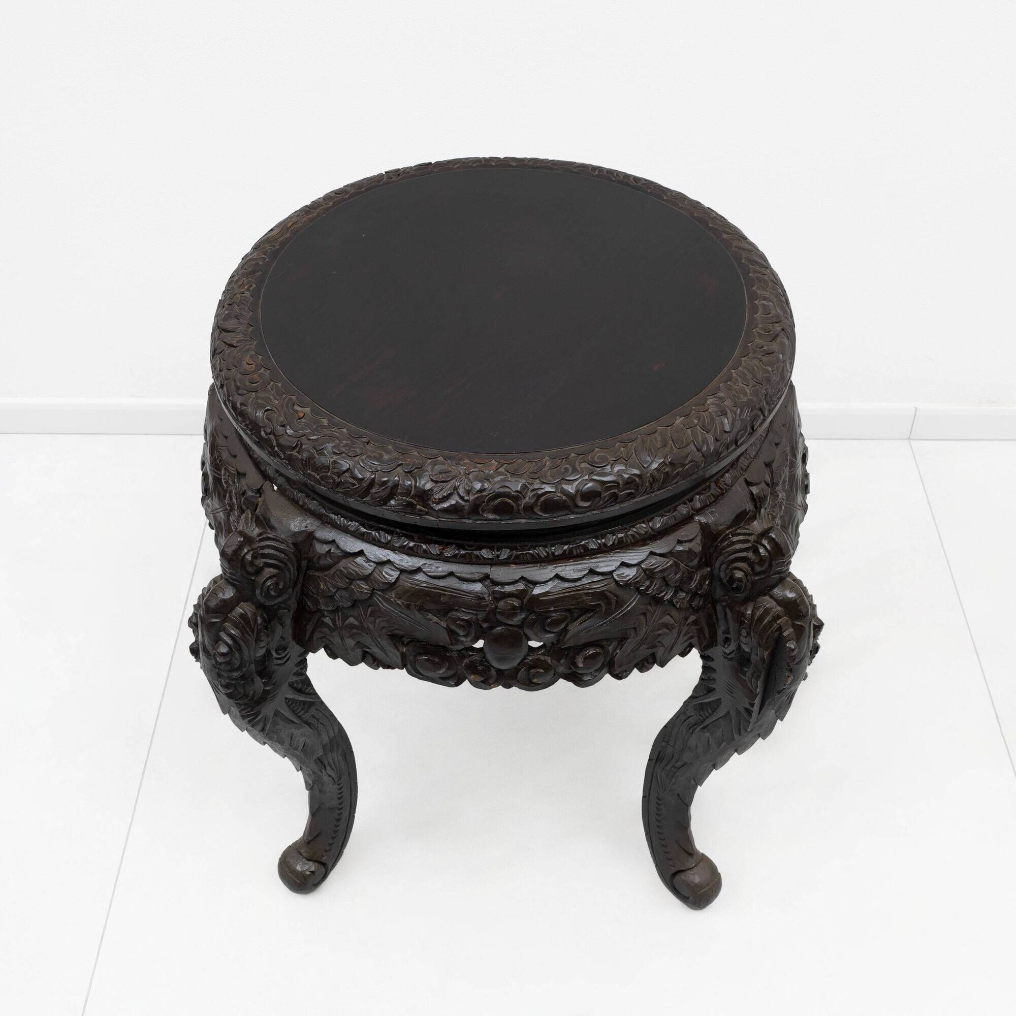 Chinese Qing Dynasty Carved Dragon Table, Ebonized Hardwood