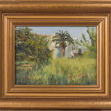 Impressionist oil of villa and palm trees