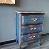 Chest of drawers erusted blue ceruse Louis XV style