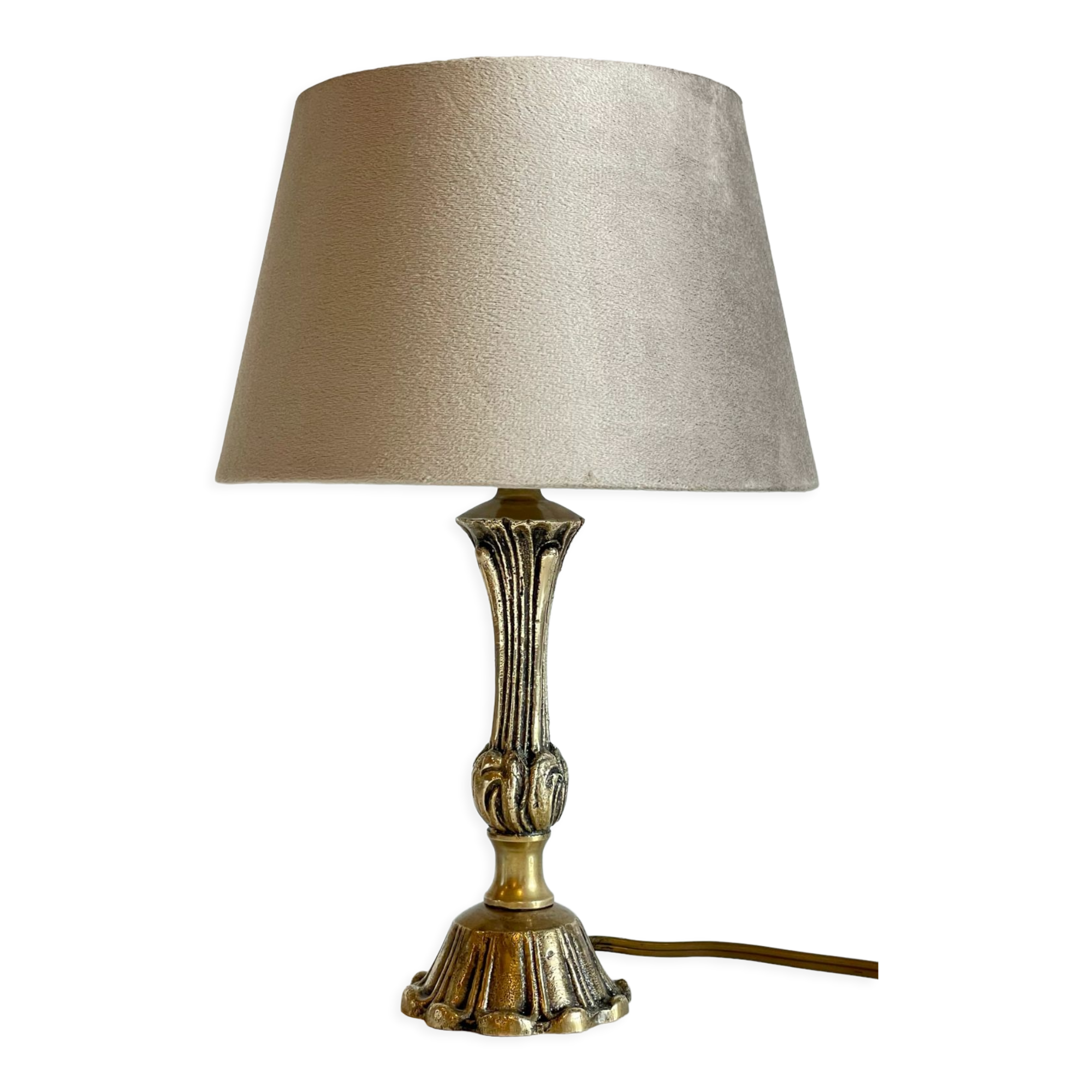 Solid brass lamp and vintage fabric
