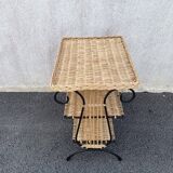 Wicker lyre side table