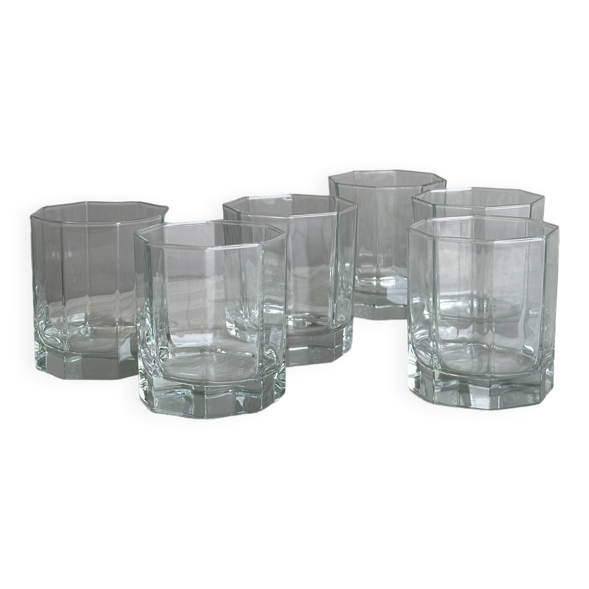 6 octagonal glasses, thick translucent glass, perfect for whiskey
