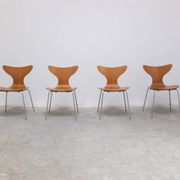 1st edition set of 4 'Lily' chairs in oak by Arne Jacobsen for Fritz Hansen, 1969