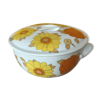 Plat four / soupière pillivuyt locarno fleurs oranges jaunes / année 70 porcelaine